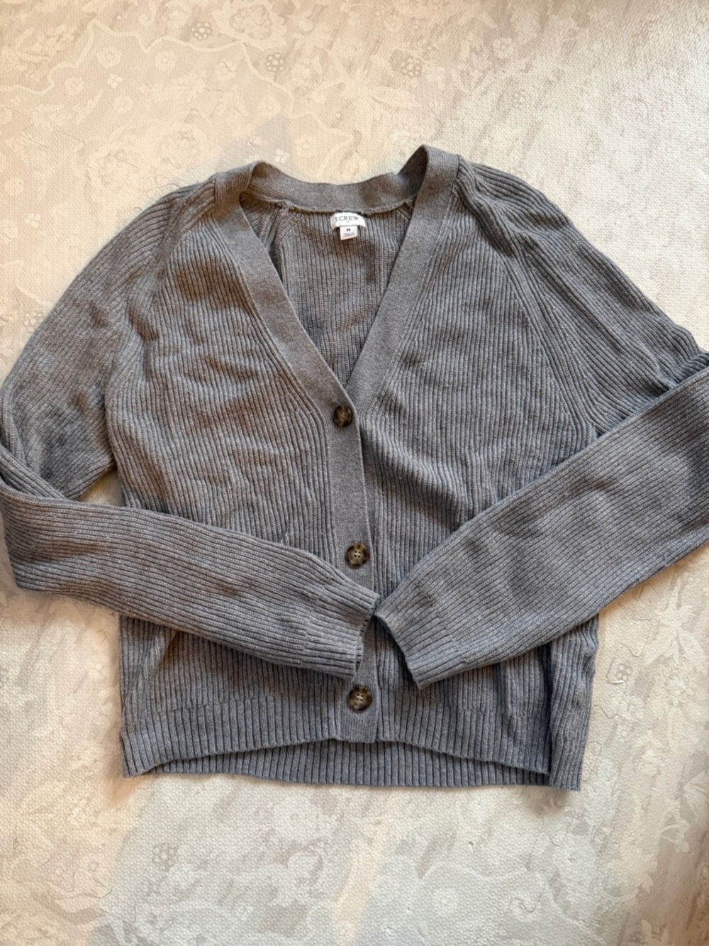 J. Crew Gray Ribbed V-Neck Cardigan